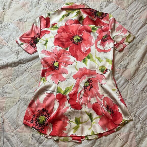 dolce and gabbana rare d&g pink and white floral silk collared button up size 42 - Picture 5 of 8